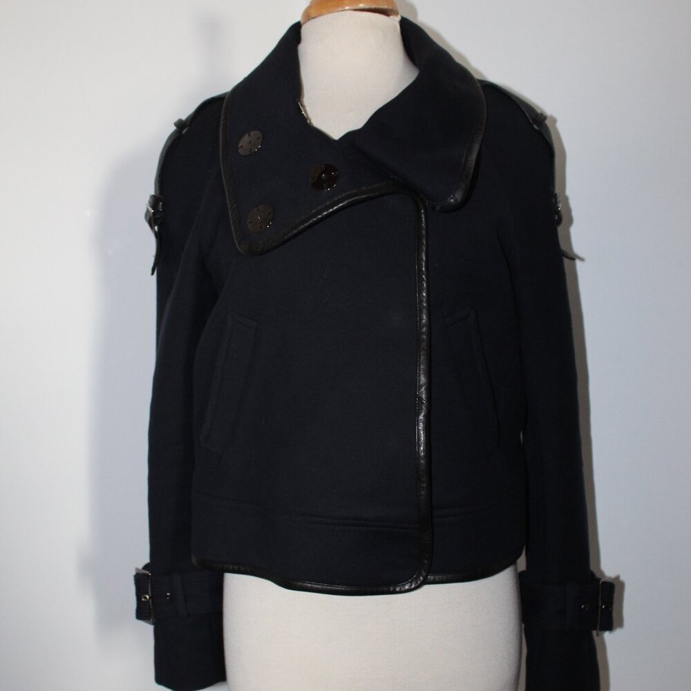 Veronica Beard Snap Front Buckle Sleeves Leather Trim Jacket 10